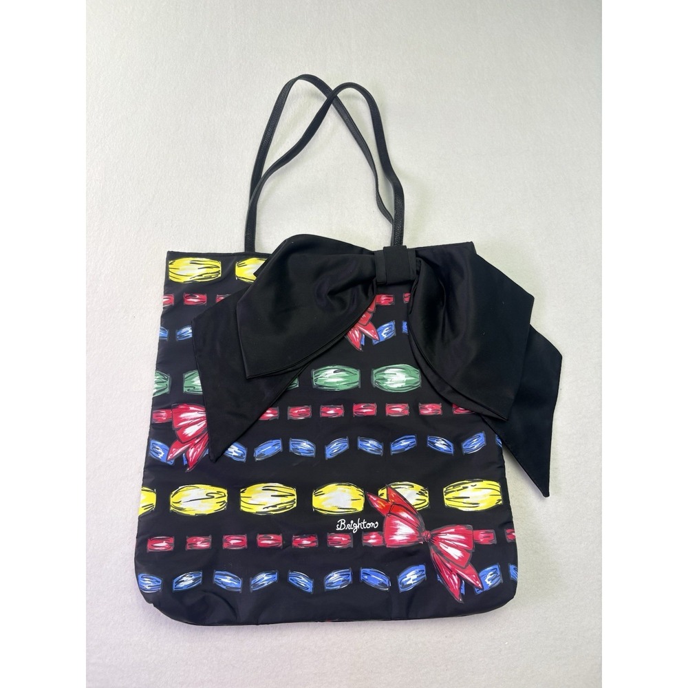 Brighton Purse Christmas Tote Multicolored‎ Bag w Large Black Bow
